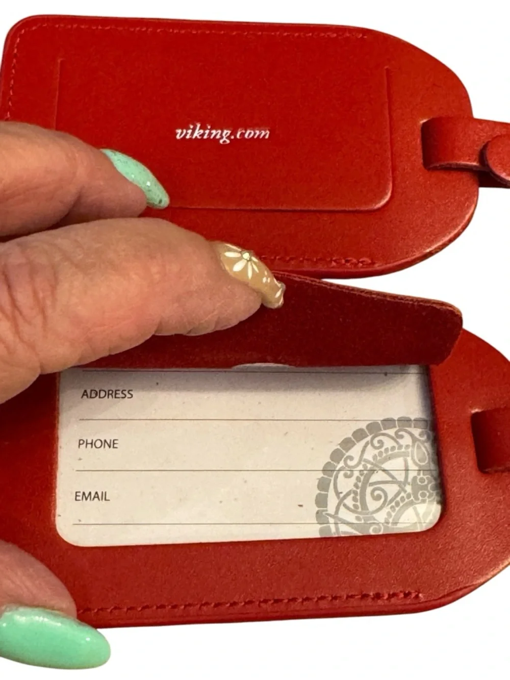 Viking Red Leather Luggage Tag Set - Picture 4 of 7